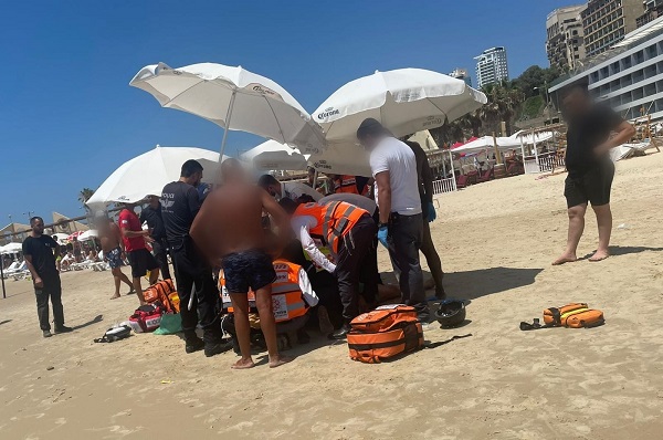 זירת האירוע | צילום: איחוד הצלה בן 60 טבע למוות בחוף הים בנתניה